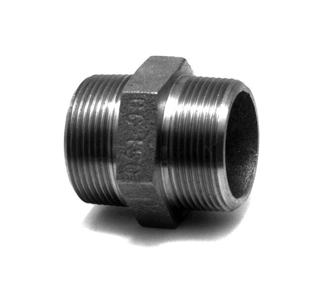 Rvs dubbele nippel 1/4&quot;