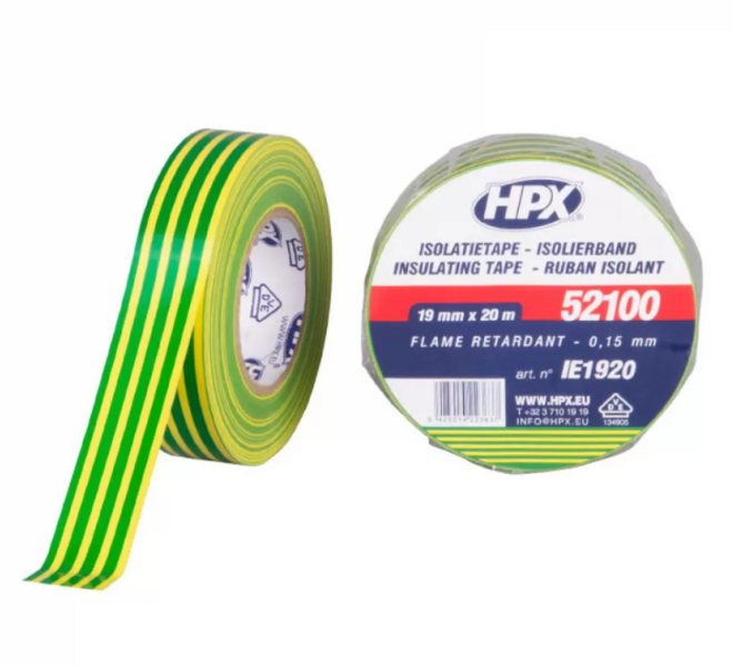 Isolatietape 19mm geel/groen p/20mtr.