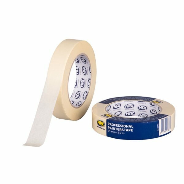 Afplaktape 25mm creme p/50mtr.