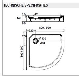 Douchebak 900x900mm fusion kwartrond opbouw*