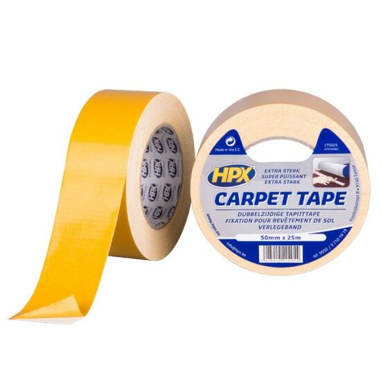 Dubbelzijdige tapijttape 50mm wit p/25mtr.