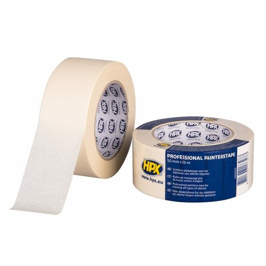 Afplaktape 50mm creme p/50mtr.