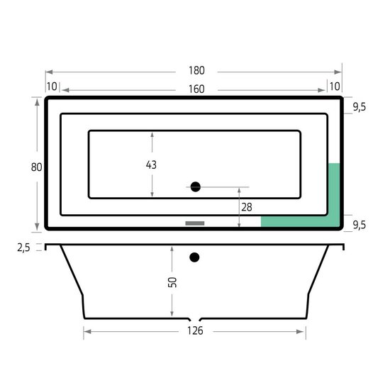 Xenz ligbad Society 1800x800mm inbouw