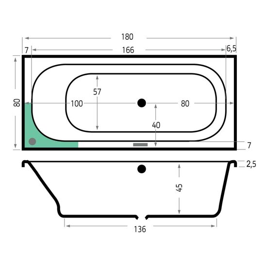 Xenz ligbad Aruba 1800x800mm inbouw