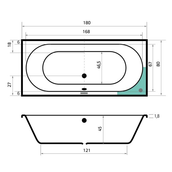 Xenz ligbad Madeira 1800x800mm inbouw