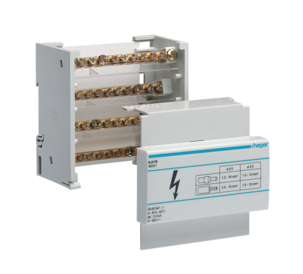 Hager verdeelklem 4-polig 80amp.