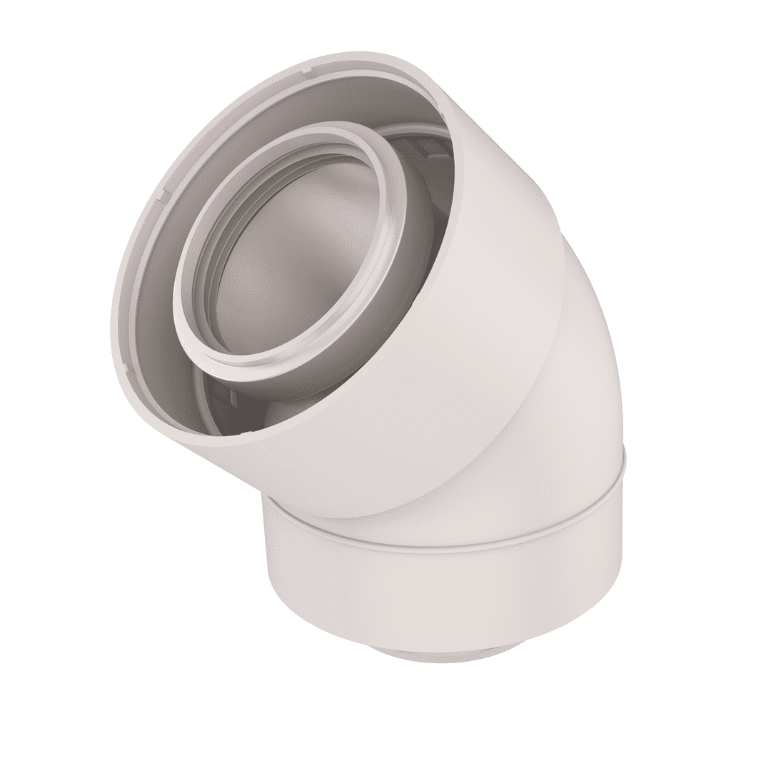 PPs/PP bocht 60/100mm 45gr. wit - Afbeelding 1